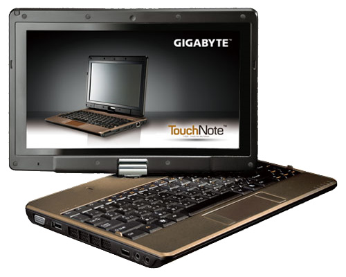 GIGABYTE TouchNote T1028X (Atom N280 1660 Mhz/10.1"/1366x768/1024Mb/250Gb/DVD нет/Wi-Fi/Win 7 Starter)