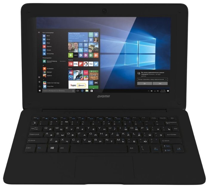 Digma Ноутбук Digma EVE 100 (Intel Atom x5 Z8350 1440 MHz/10.1"/1024x600/2Gb/32Gb SSD/DVD нет/Intel HD Graphics 400/Wi-Fi/Bluetooth/Windows 10 Home)
